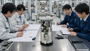 愛三工業とデンソーのFPM事業譲受を表す自動車部品の燃料ポンプモジュール製造ライン