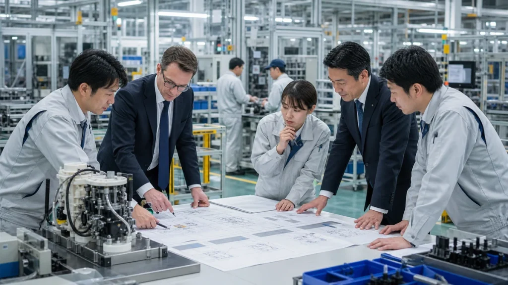 自動車部品事業のカーブアウトM&Aで製造ラインの分離計画を確認する実務チーム