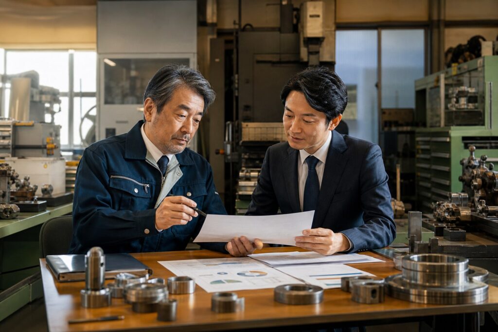 豊田市の工場給食会社M&Aについて、事業所契約や衛生管理、配送体制、調理責任者承継の実務ポイントを確認するイメージ